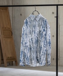 【a】ナチュラルストレッチ総柄プリント長袖シャツ