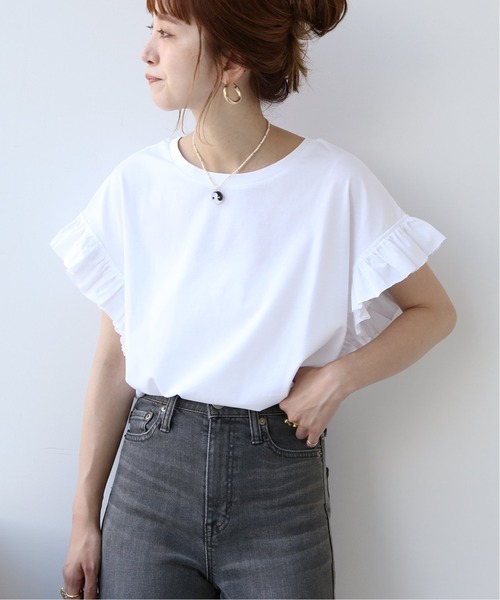 Simplicite(サンプリシテ)の「フリルスリーブTシャツ◆(Tシャツ/カットソー・レディース・ブラック/ホワイト/ベージュ/イエロー・FREE)」の18枚目の写真