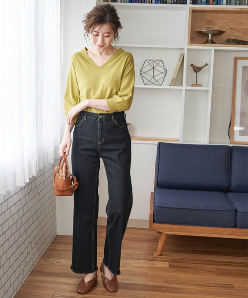 ROPE' PICNIC（ロペピクニック）の「デニム裾フリンジパンツ（デニムパンツ・レディース・ブラック/ネイビー・36/38/40）」の12枚目の写真