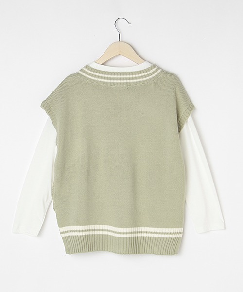 LOVETOXIC（ラブトキシック）の「ニットベスト長袖TシャツSET（ベスト・キッズ・ベージュ/アイボリー/ブルー/エメラルド・M/S/SS/L）」の9枚目の写真