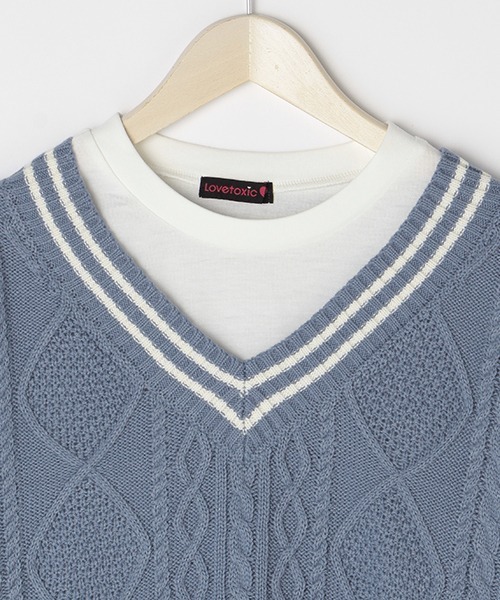 LOVETOXIC（ラブトキシック）の「ニットベスト長袖TシャツSET（ベスト・キッズ・ベージュ/アイボリー/ブルー/エメラルド・M/S/SS/L）」の16枚目の写真