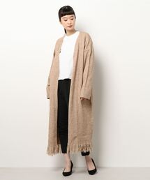 NICOLE white | 裾フリンジ ボタンレス ロングカーディガン(カーディガン/ボレロ)