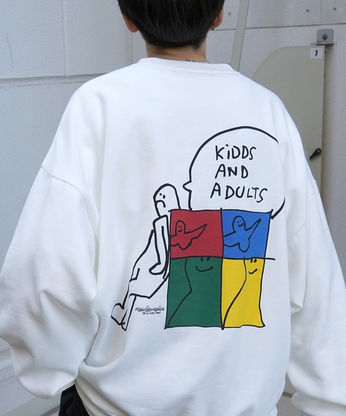 Mark Gonzales（マーク・ゴンザレス）の「【MARK GONZALES ARTWORK COLLECTION / マーク ゴンザレス】別注 ビッグシルエット イラストバックプリント プルオーバースウェット カットソー ユニセックス（スウェット・メンズ・ホワイト/チャコールグレー/ブラック/ベージュ/ブラウン/サックスブルー/ブルー/グリーン/アイボリー/ブラック系その他/ホワイト系その他2/ホワイト系その他3/ブラック系その他2/ブラック系その他3/ブルー系その他4/ミント/グリーン系その他/ブルー系その他/ホワイト系その他/ベージュ系その他3/グリーン系その他2/ブラック系その他4/ホワイト系その他4/ブルー系その他2・M/L/XL）」の7枚目の写真