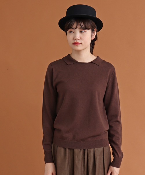 Malle(マル)の「malle ウール/コットン12G 衿付きセーター(ニット/セーター・レディース・ブラウン/ブラック/アイボリー・FREE)」の17枚目の写真