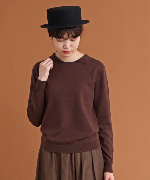 Malle(マル)の「malle ウール/コットン12G 衿付きセーター(ニット/セーター・レディース・ブラウン/ブラック/アイボリー・FREE)」の5枚目の写真