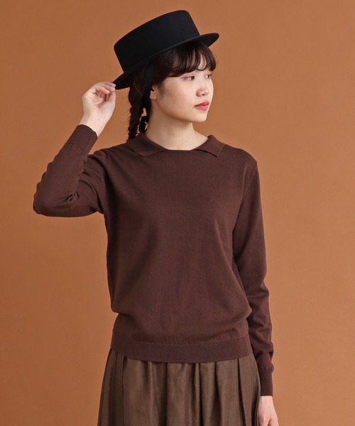 Malle(マル)の「malle ウール/コットン12G 衿付きセーター(ニット/セーター・レディース・ブラウン/ブラック/アイボリー・FREE)」の15枚目の写真