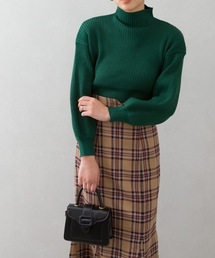 ボリュ－ム袖ボトルネックニット