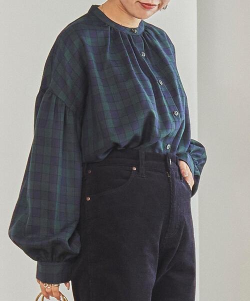 coen（コーエン）の「チェック柄ギャザーブラウス（シャツ/ブラウス・レディース・ダークグリーン/レッド・M/L）」の9枚目の写真