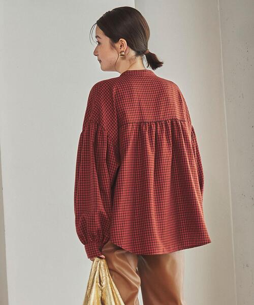 coen（コーエン）の「チェック柄ギャザーブラウス（シャツ/ブラウス・レディース・ダークグリーン/レッド・M/L）」の3枚目の写真