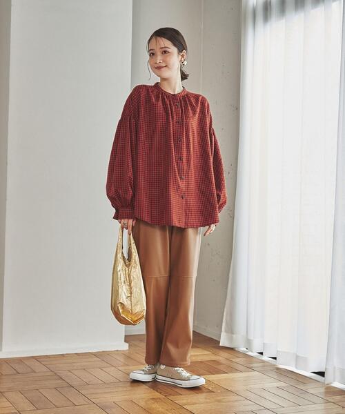 coen（コーエン）の「チェック柄ギャザーブラウス（シャツ/ブラウス・レディース・ダークグリーン/レッド・M/L）」の6枚目の写真
