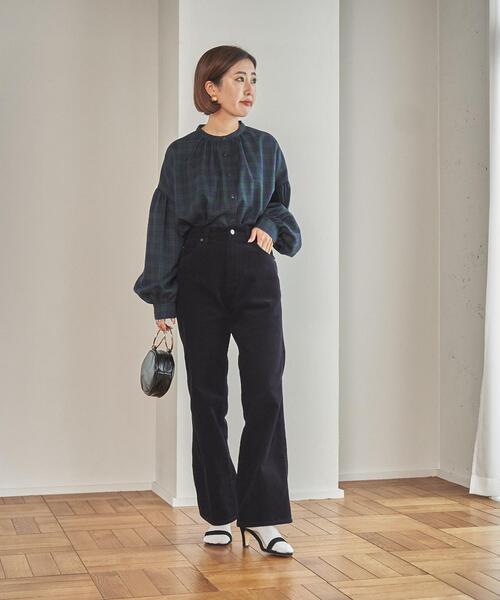 coen（コーエン）の「チェック柄ギャザーブラウス（シャツ/ブラウス・レディース・ダークグリーン/レッド・M/L）」の4枚目の写真