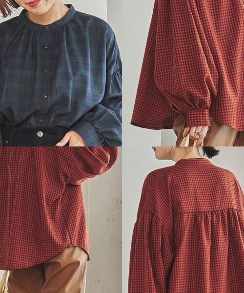coen（コーエン）の「チェック柄ギャザーブラウス（シャツ/ブラウス・レディース・ダークグリーン/レッド・M/L）」の11枚目の写真