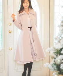 極美品レッセパッセ ファー衿ベルテッドコート アンゴラ ウール ラビットファー LAISSE PASSE（レッセパッセ）の「ファー衿ベルテッドコート(Pink