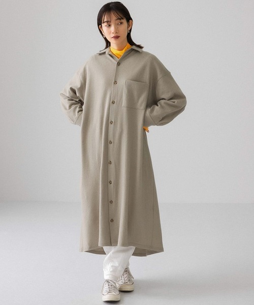 KBF（ケイビーエフ）の「起毛シャツワンピース（ワンピース・レディース・グリーン系その他/ライトベージュ/カーキ/グレー・ONE）」の5枚目の写真