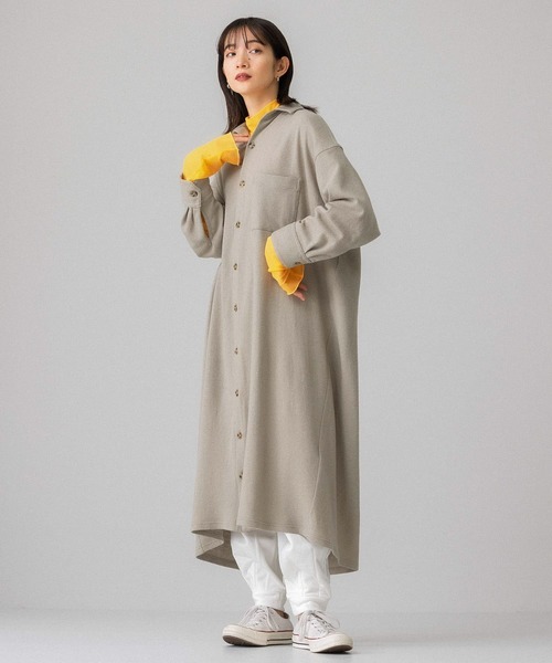 KBF（ケイビーエフ）の「起毛シャツワンピース（ワンピース・レディース・グリーン系その他/ライトベージュ/カーキ/グレー・ONE）」の7枚目の写真