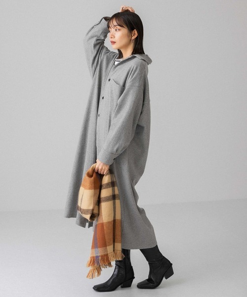 KBF（ケイビーエフ）の「起毛シャツワンピース（ワンピース・レディース・グリーン系その他/ライトベージュ/カーキ/グレー・ONE）」の12枚目の写真