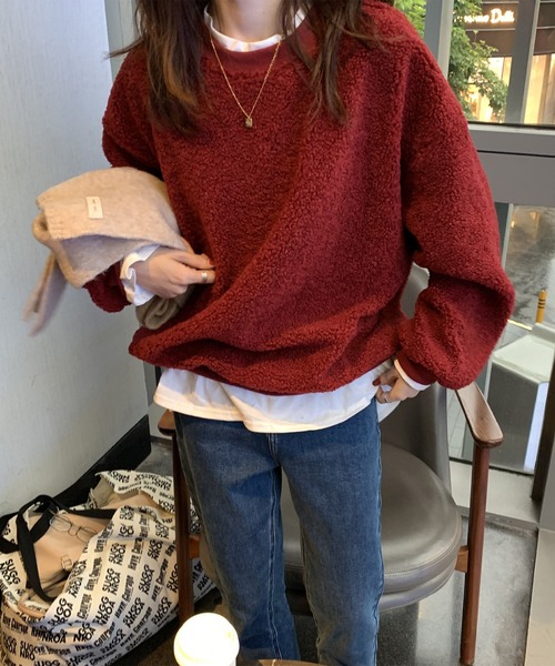 MAISON DE THERESE（メゾン ド テレーズ）の「フェイクレイヤードボアパーカー（スウェット・レディース・ブラウン/ネイビー/ピンク/ホワイト/ワイン・MEDIUM）」の5枚目の写真