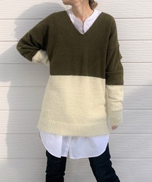 Q | バイカラーシャギーニット(ニット/セーター)
