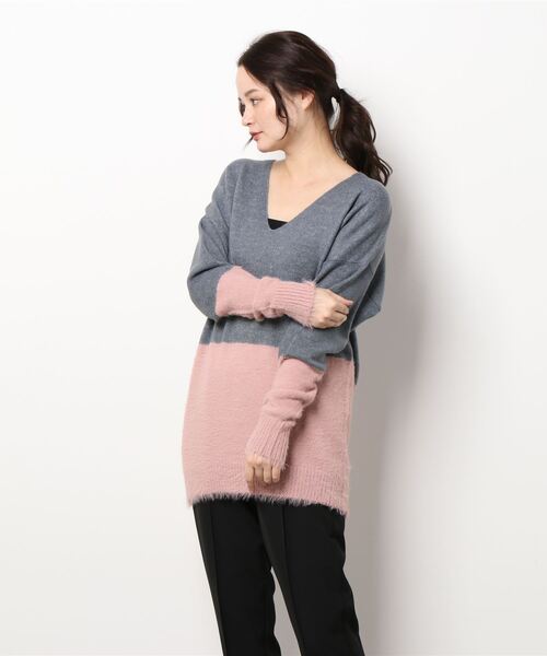 Q（キュー）の「バイカラーシャギーニット（ニット/セーター・レディース・グレー×ピンク/オリーブ系・MEDIUM）」の8枚目の写真