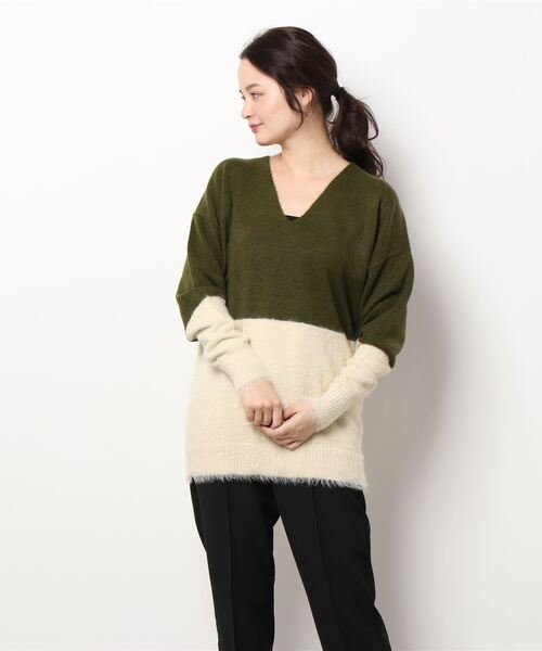 Q（キュー）の「バイカラーシャギーニット（ニット/セーター・レディース・グレー×ピンク/オリーブ系・MEDIUM）」の9枚目の写真