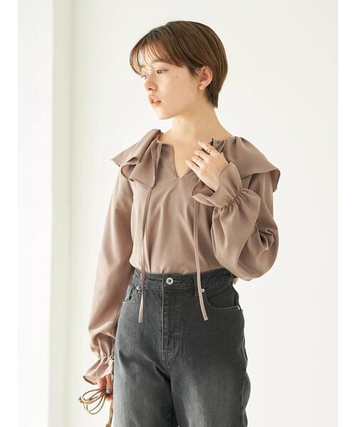 earth music&ecology(アースミュージックアンドエコロジー)の「ビックカラーブラウス*(シャツ/ブラウス・レディース・オフホワイト/ドット/モカ・FREE)」の5枚目の写真