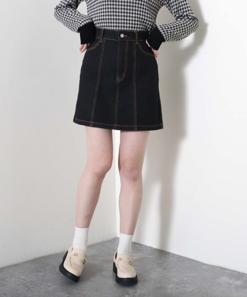 archives（アルシーヴ）の「台形ミニスカート（デニムスカート・レディース・アイボリー/ブラック/ロイヤルブルー・MEDIUM）」の3枚目の写真