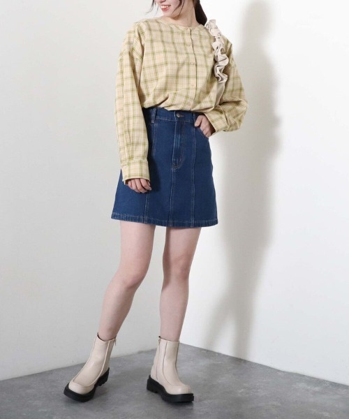 archives（アルシーヴ）の「台形ミニスカート（デニムスカート・レディース・アイボリー/ブラック/ロイヤルブルー・MEDIUM）」の11枚目の写真