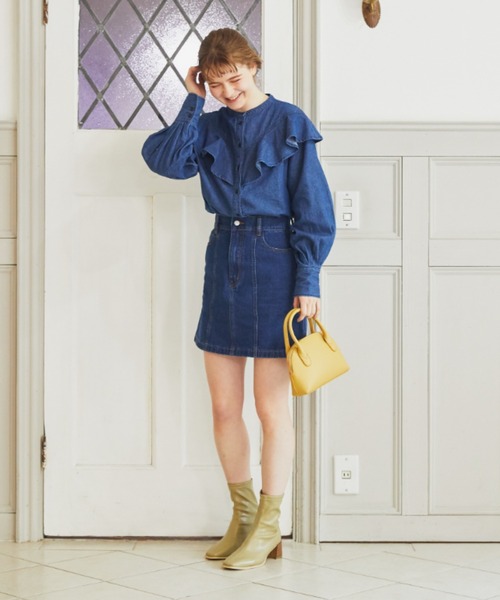 archives（アルシーヴ）の「台形ミニスカート（デニムスカート・レディース・アイボリー/ブラック/ロイヤルブルー・MEDIUM）」の6枚目の写真