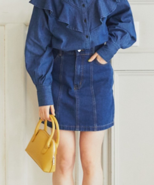 archives（アルシーヴ）の「台形ミニスカート（デニムスカート・レディース・アイボリー/ブラック/ロイヤルブルー・MEDIUM）」の10枚目の写真