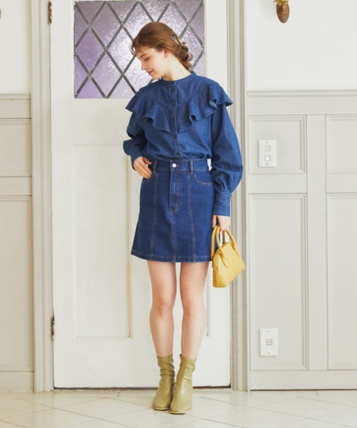 archives（アルシーヴ）の「台形ミニスカート（デニムスカート・レディース・アイボリー/ブラック/ロイヤルブルー・MEDIUM）」の7枚目の写真