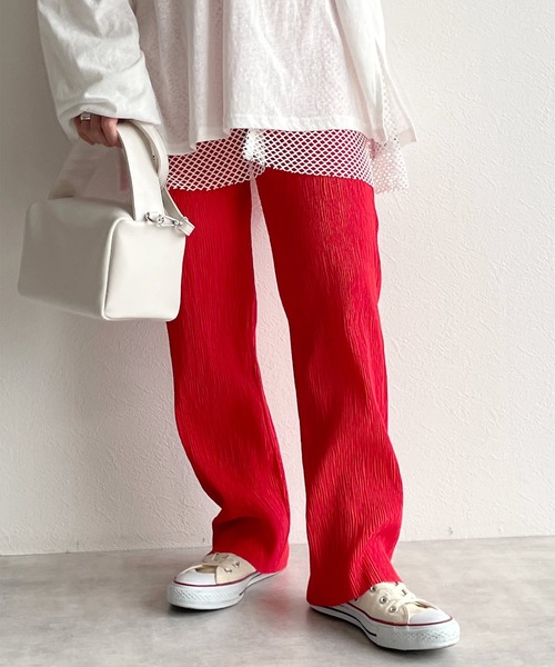 w closet（ダブルクローゼット）の「フリーカットイージーパンツ（その他パンツ・レディース・グレイッシュベージュ/ライム/ブラック/グリーン/サックスブルー/レッド・FREE）」の6枚目の写真