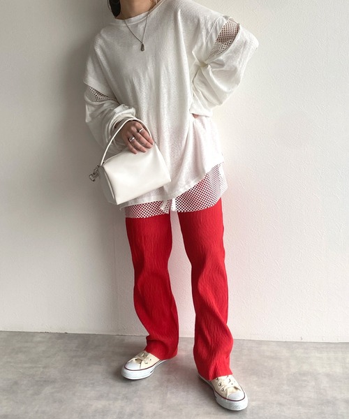 w closet（ダブルクローゼット）の「フリーカットイージーパンツ（その他パンツ・レディース・グレイッシュベージュ/ライム/ブラック/グリーン/サックスブルー/レッド・FREE）」の7枚目の写真