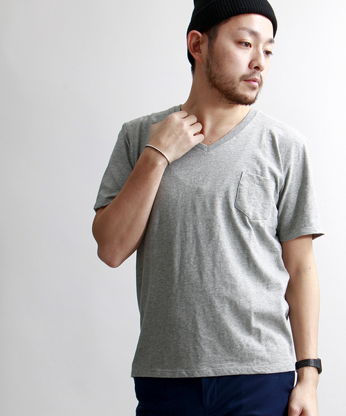 WEGO（ウィゴー）の「WEGO/スラブVネックポケTシャツ（Tシャツ/カットソー・メンズ・杢グレー/ブラック/ホワイト/ブルー・LARGE/SMALL/MEDIUM）」の3枚目の写真