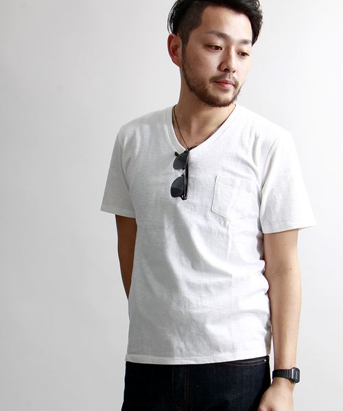 WEGO（ウィゴー）の「WEGO/スラブVネックポケTシャツ（Tシャツ/カットソー・メンズ・杢グレー/ブラック/ホワイト/ブルー・LARGE/SMALL/MEDIUM）」の2枚目の写真