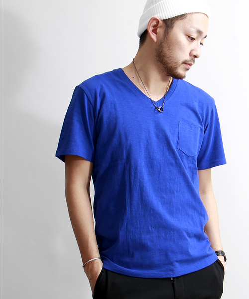 WEGO（ウィゴー）の「WEGO/スラブVネックポケTシャツ（Tシャツ/カットソー・メンズ・杢グレー/ブラック/ホワイト/ブルー・LARGE/SMALL/MEDIUM）」の4枚目の写真