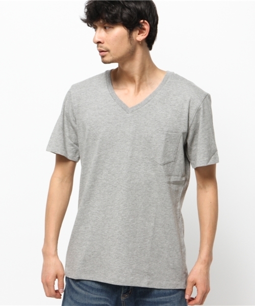 WEGO（ウィゴー）の「WEGO/スラブVネックポケTシャツ（Tシャツ/カットソー・メンズ・杢グレー/ブラック/ホワイト/ブルー・LARGE/SMALL/MEDIUM）」の12枚目の写真