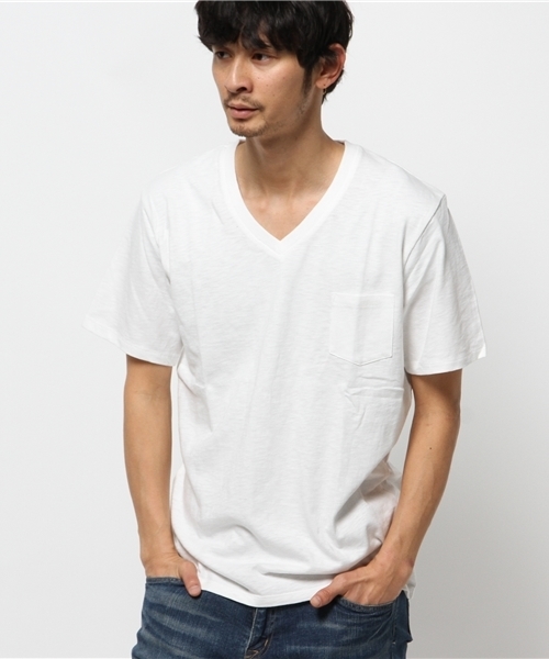 WEGO（ウィゴー）の「WEGO/スラブVネックポケTシャツ（Tシャツ/カットソー・メンズ・杢グレー/ブラック/ホワイト/ブルー・LARGE/SMALL/MEDIUM）」の9枚目の写真