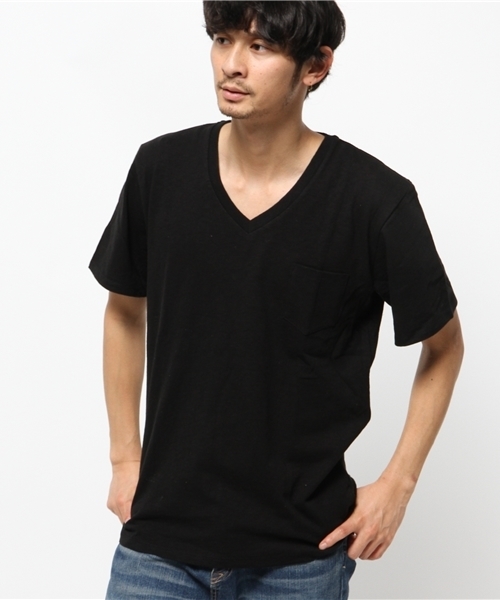 WEGO（ウィゴー）の「WEGO/スラブVネックポケTシャツ（Tシャツ/カットソー・メンズ・杢グレー/ブラック/ホワイト/ブルー・LARGE/SMALL/MEDIUM）」の10枚目の写真