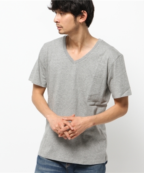 WEGO（ウィゴー）の「WEGO/スラブVネックポケTシャツ（Tシャツ/カットソー・メンズ・杢グレー/ブラック/ホワイト/ブルー・LARGE/SMALL/MEDIUM）」の11枚目の写真