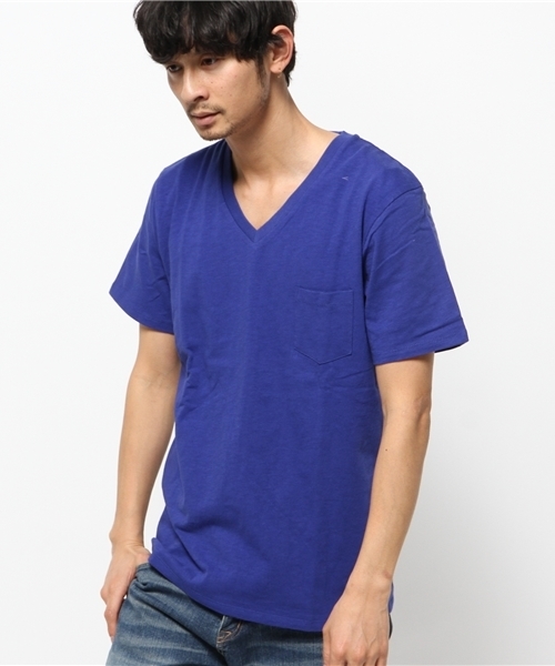 WEGO（ウィゴー）の「WEGO/スラブVネックポケTシャツ（Tシャツ/カットソー・メンズ・杢グレー/ブラック/ホワイト/ブルー・LARGE/SMALL/MEDIUM）」の5枚目の写真