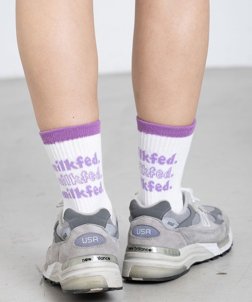 MILKFED.（ミルクフェド）の「TRIPLE COOPER LOGO SOCKS/ブランドロゴ/ミドル丈 靴下/ソックス（ソックス/靴下・レディース・ホワイト/ブラック/レッド/ライトパープル/ライトピンク・ONE SIZE）」の3枚目の写真
