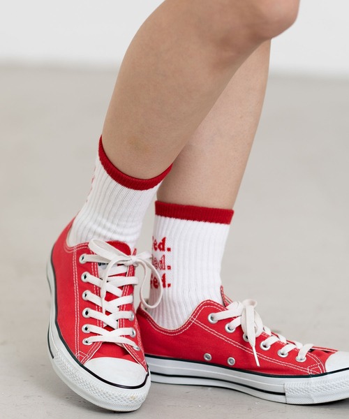 MILKFED.（ミルクフェド）の「TRIPLE COOPER LOGO SOCKS/ブランドロゴ/ミドル丈 靴下/ソックス（ソックス/靴下・レディース・ホワイト/ブラック/レッド/ライトパープル/ライトピンク・ONE SIZE）」の9枚目の写真