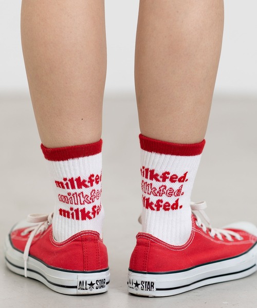MILKFED.（ミルクフェド）の「TRIPLE COOPER LOGO SOCKS/ブランドロゴ/ミドル丈 靴下/ソックス（ソックス/靴下・レディース・ホワイト/ブラック/レッド/ライトパープル/ライトピンク・ONE SIZE）」の11枚目の写真