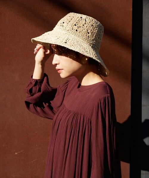 FREAK'S STORE（フリークスストア）の「【WEB限定】フラワーモチーフハット（ハット・レディース・ブラウン/ナチュラル・ONE SIZE）」の4枚目の写真