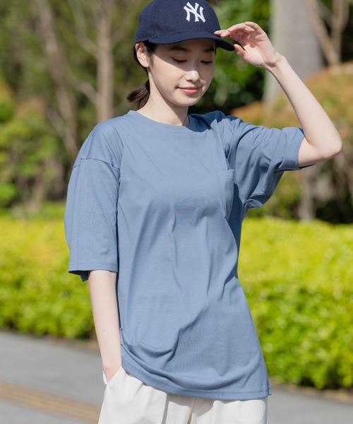 Blue Standard （ブルースタンダード）の「【BLUE STANDARD/ブルースタンダード】汗染みの目立ちにくいゼロステイン　汗シミ防止加工　撥水性　UVカット　胸ポケット付きクルーネックTシャツ（Tシャツ/カットソー・メンズ・ホワイト/ブラック/ダークグリーン/ネイビー/カーキ/サックスブルー/ピンク系その他/ダークベージュ/アーミー・SMALL/MEDIUM/X-LARGE/LARGE）」の9枚目の写真