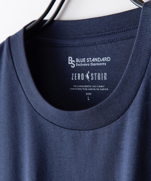 Blue Standard （ブルースタンダード）の「【BLUE STANDARD/ブルースタンダード】汗染みの目立ちにくいゼロステイン　汗シミ防止加工　撥水性　UVカット　胸ポケット付きクルーネックTシャツ（Tシャツ/カットソー・メンズ・ホワイト/ブラック/ダークグリーン/ネイビー/カーキ/サックスブルー/ピンク系その他/ダークベージュ/アーミー・SMALL/MEDIUM/X-LARGE/LARGE）」の12枚目の写真