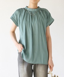 un dix cors（アンディコール）の「愛用したくなる　スタンドカラーハイブリッドギャザーブラウス（シャツ/ブラウス）」