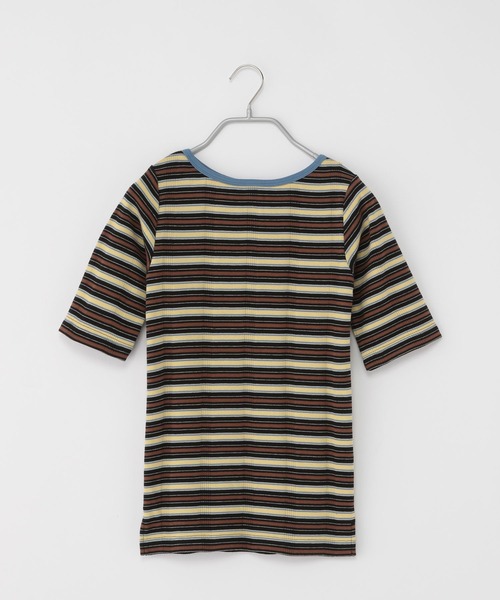 niko and...（ニコアンド）の「[MODE NORM CORE]マルチボーダー2WAYプルオーバー（Tシャツ/カットソー・レディース・ネイビー/オフホワイト/ライトグリーン・MEDIUM/LARGE）」の3枚目の写真