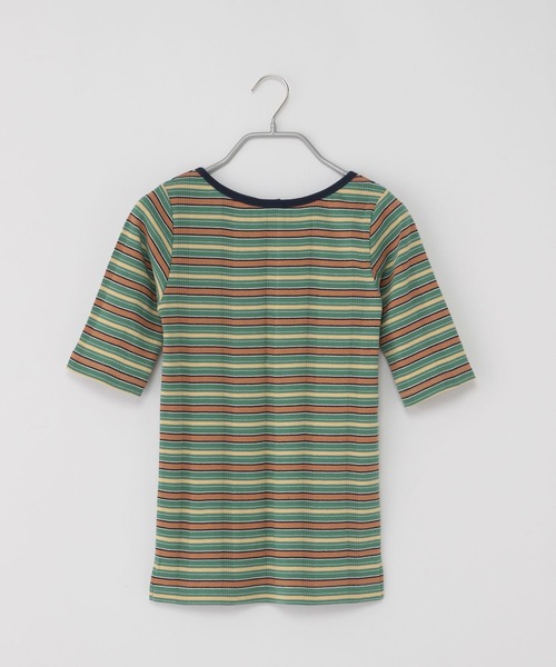 niko and...（ニコアンド）の「[MODE NORM CORE]マルチボーダー2WAYプルオーバー（Tシャツ/カットソー・レディース・ネイビー/オフホワイト/ライトグリーン・MEDIUM/LARGE）」の2枚目の写真