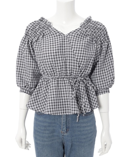 fifth（フィフス）の「【9周年記念】ペプラムチェックブラウス（シャツ/ブラウス・レディース・ブラック/ブルー・M）」の7枚目の写真